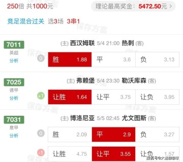 5.4周日精选比赛：弗赖堡VS勒沃库森+博洛尼亚VS尤文图斯（昨39√26附今日扫盘比分）